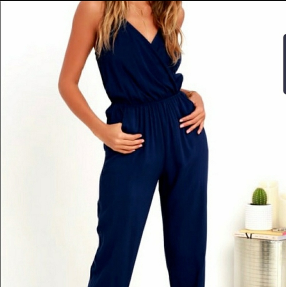 Lulu's Learning to Fly Navy Halter Jumpsuit